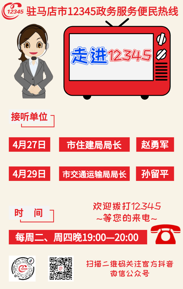 本周，駐馬店市住建局、市交通運(yùn)輸局接聽12345熱線