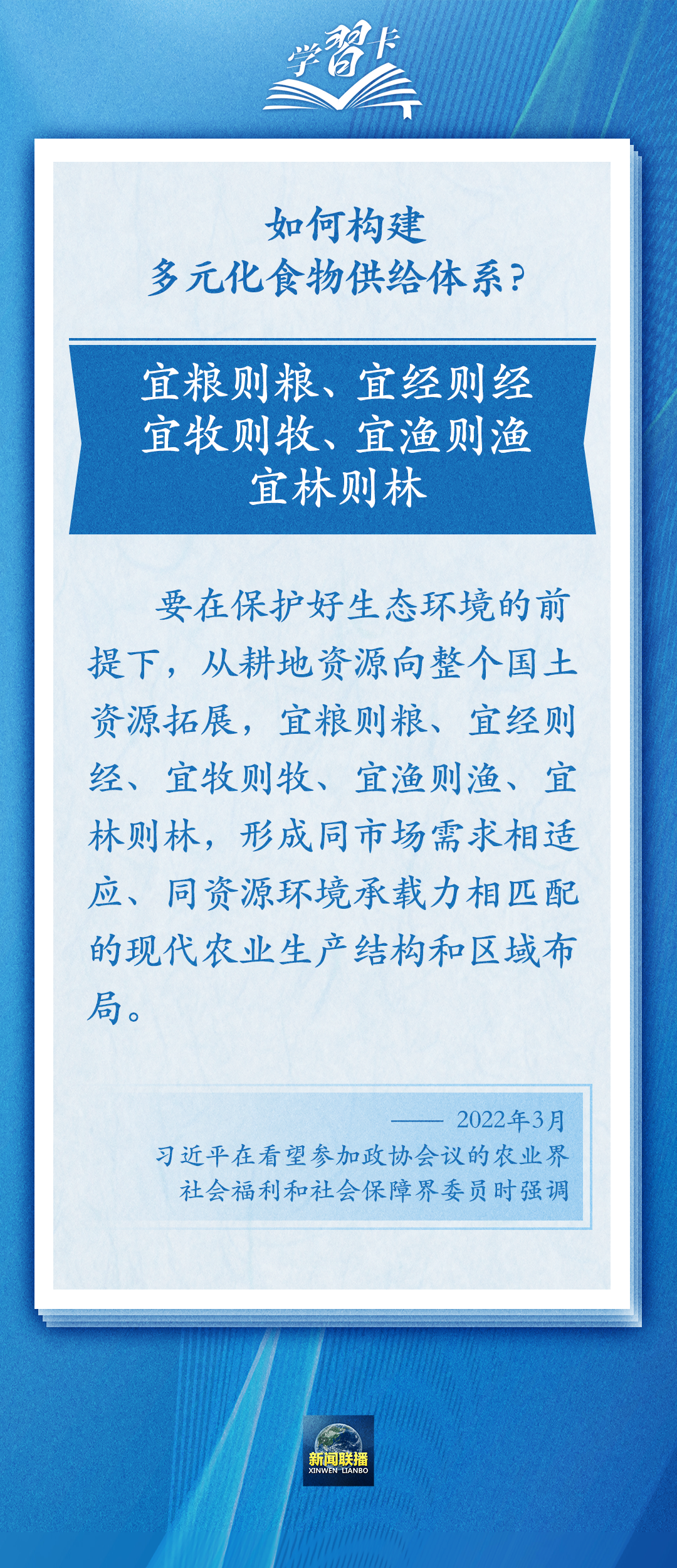 學(xué)習(xí)卡丨踐行大食物觀，把農(nóng)業(yè)建成大產(chǎn)業(yè)
