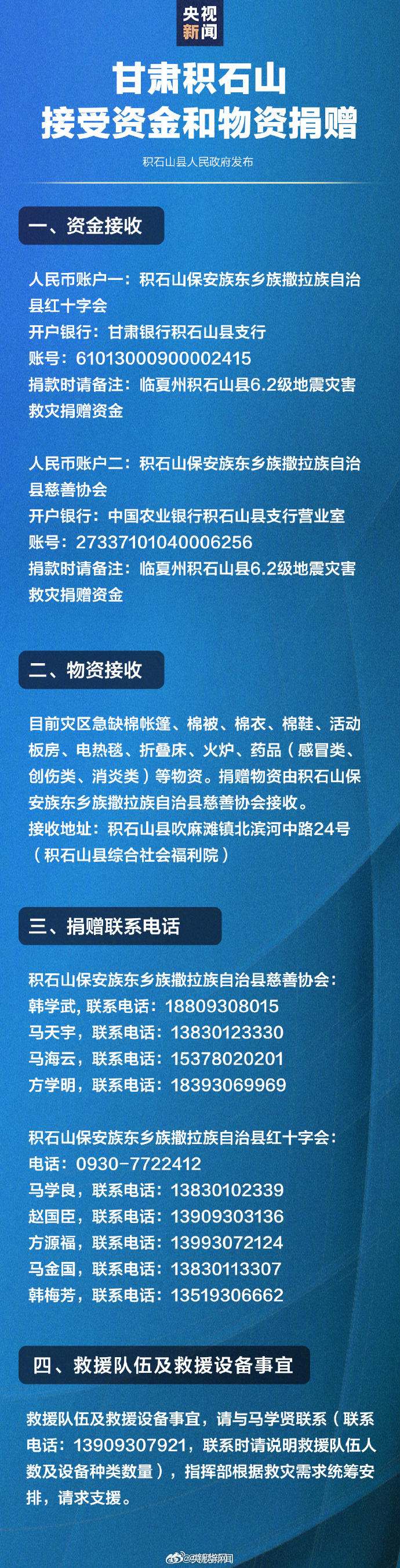 轉(zhuǎn)發(fā)擴(kuò)散！甘肅積石山接受地震救災(zāi)捐贈方式